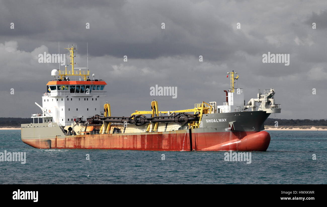 Shoalway suction hopper dredger ship during beach replenishment work in Poole Bay Dorset UK Stock Photo