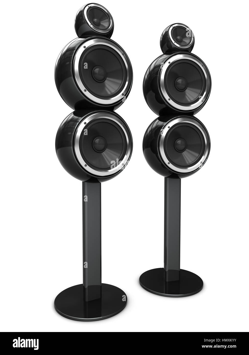 3d illustration of modern audio speakers over white background Stock