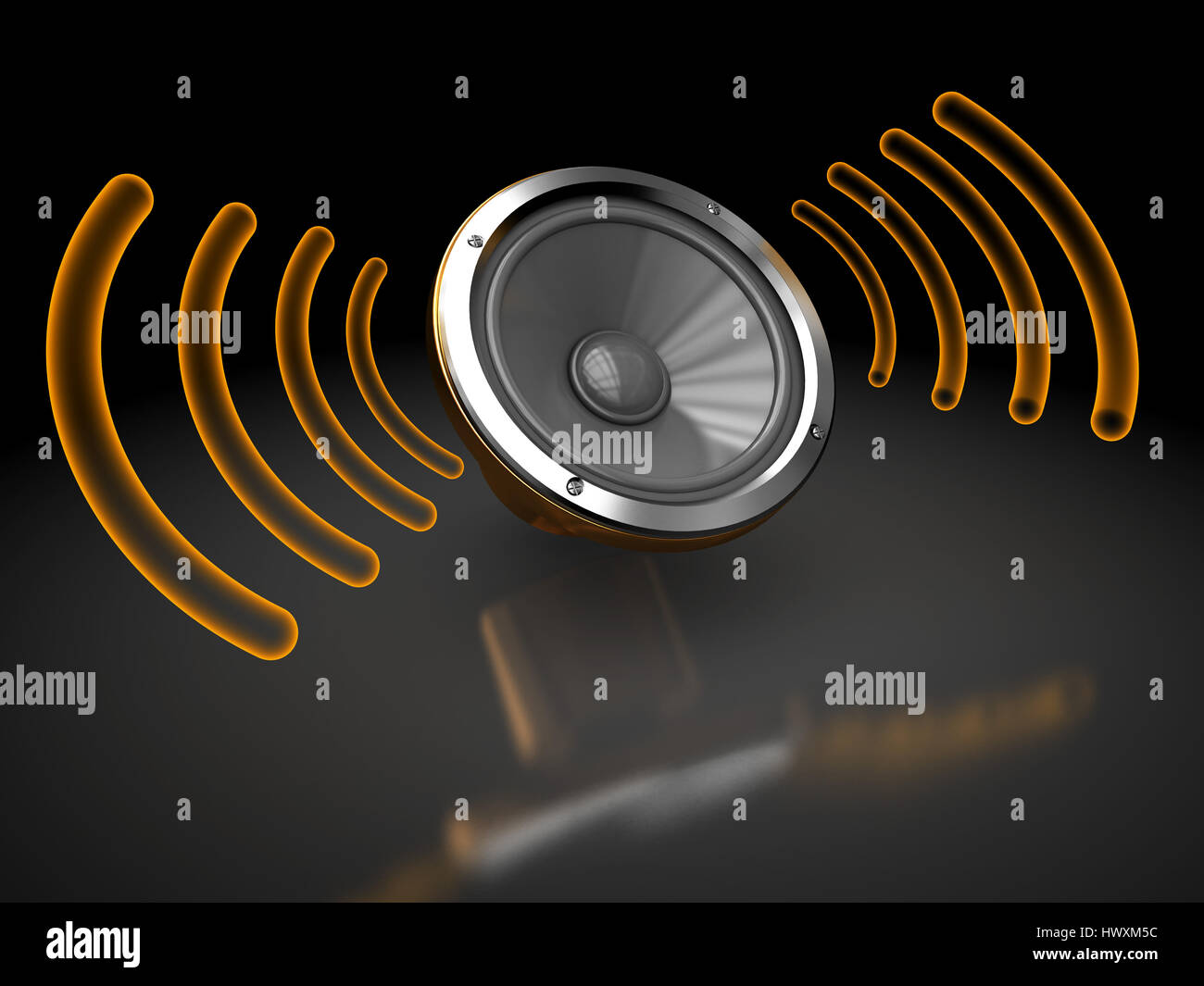 3d illustration of audio speaker with waves, loudness symbol Stock Photo