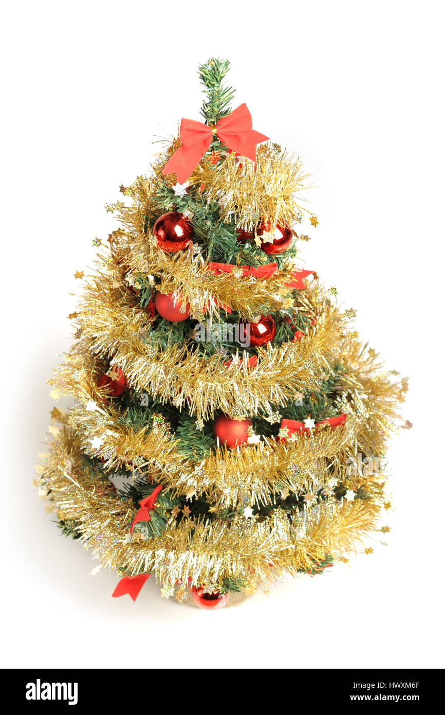 Decorated Christmas tree isolated on white background Stock Photo - Alamy