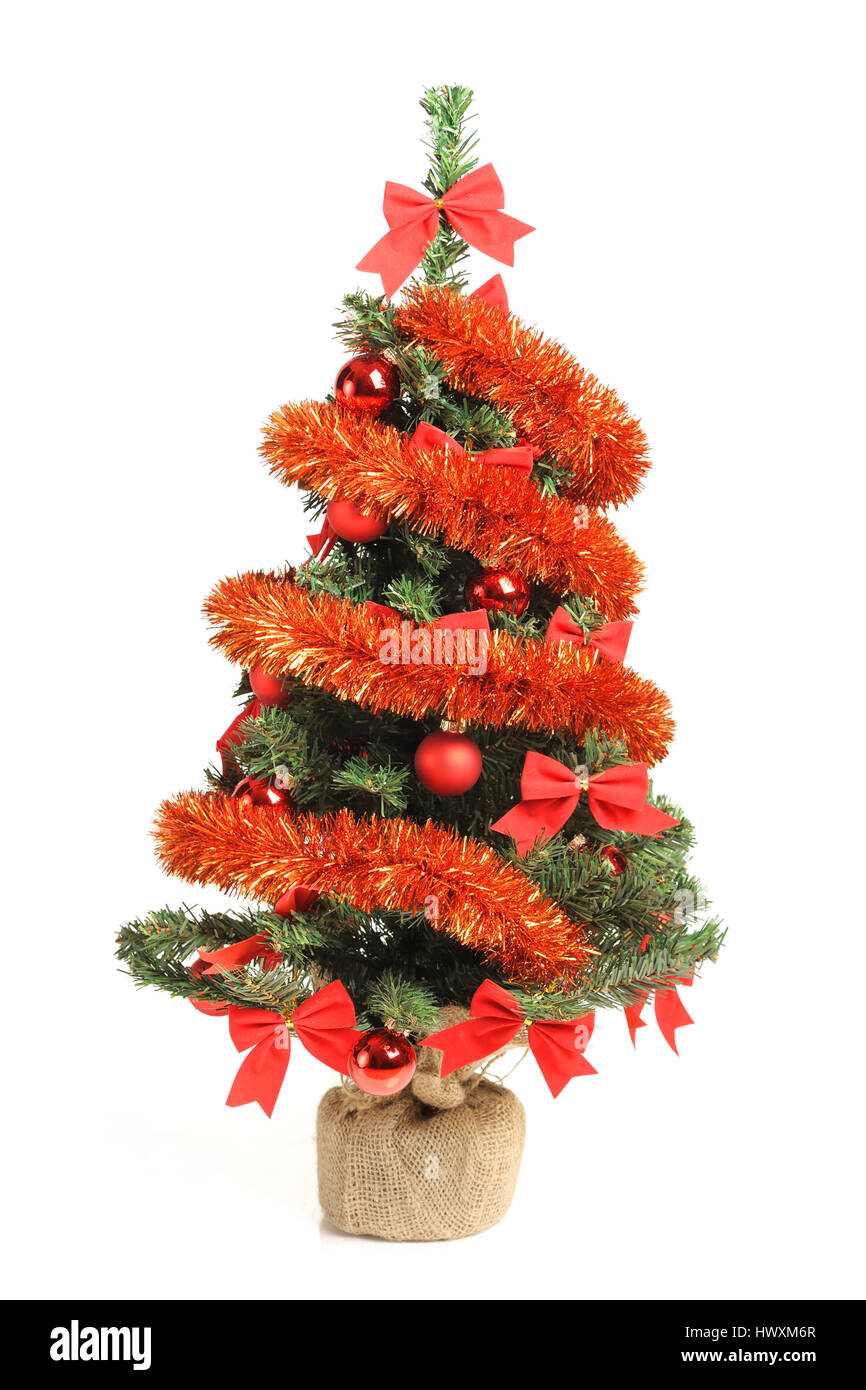Decorated Christmas tree isolated on white background Stock Photo - Alamy