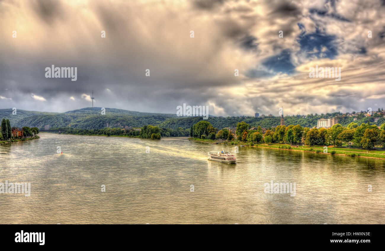 Rhine river near Koblenz, Germany Stock Photo