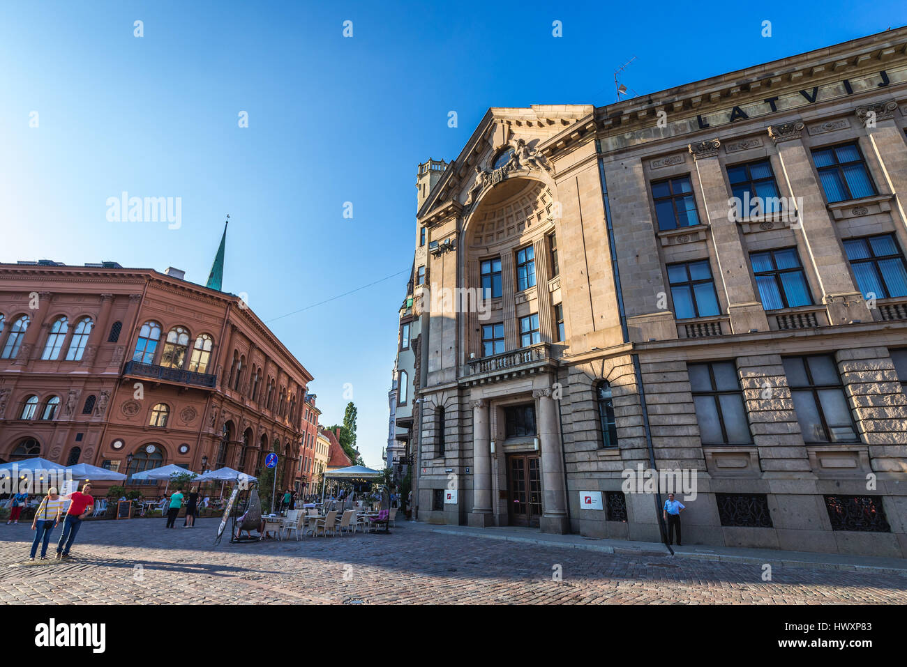 historical building of Riga Stock Exchange (left) and Latvijas Radio (Radio  of Latvia) ofiice on Cathedral Square on the Old Town of Riga, Latvia Stock  Photo - Alamy