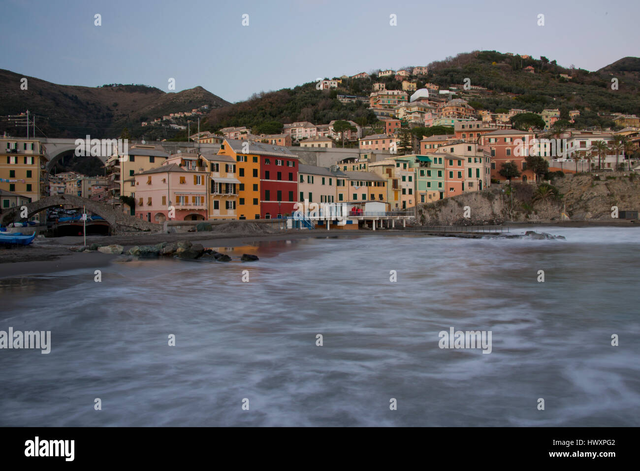 Typical fishing village of Bogliasco on the mediterranean sea. A picturesque town of the italian riviera. Stock Photo