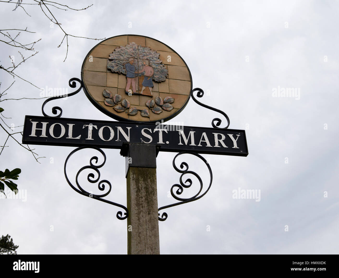 Holton St Mary village sign, Suffolk England UK. Stock Photo