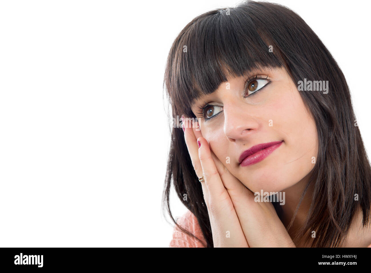 Beautiful Young Woman Portrait, Isolated Over A White Background Stock