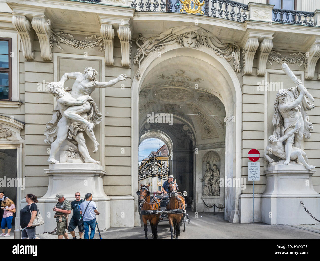 Austria, Vienna, Hofburg imperial palace, St. Michael's Gate with Hercules statues Stock Photo