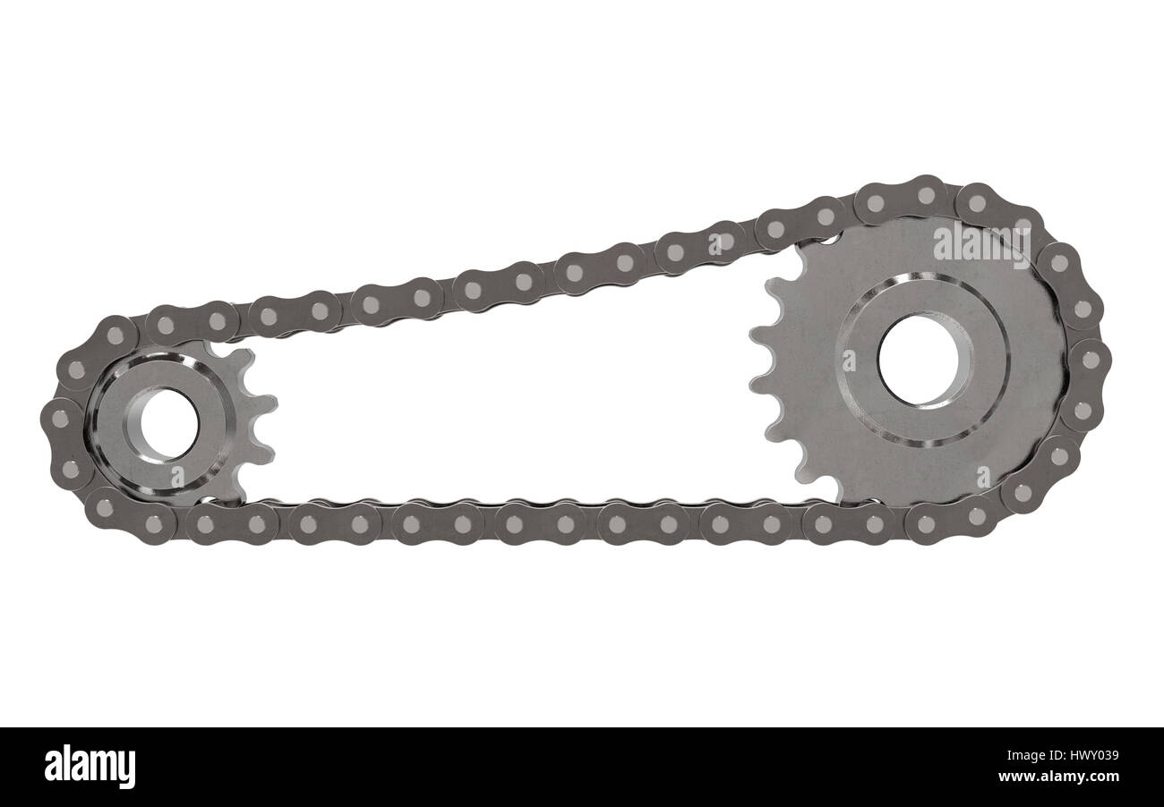Chain with gear isolated on white background 3D rendering Stock Photo