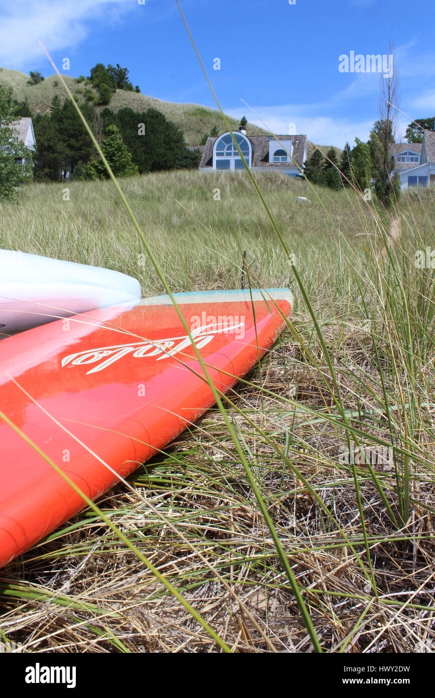 Paddle boards on the shore of Lake Michigan Stock Photo Alamy