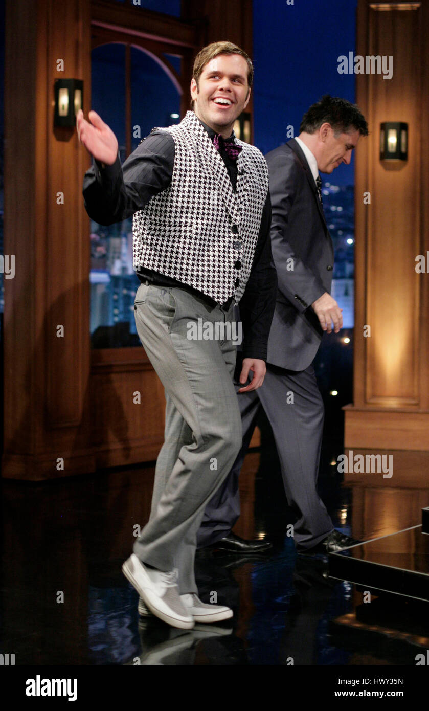 Perez Hilton on 'The Late Late Show with Craig Ferguson' at CBS Television City in Los Angeles, California, on Jan. 21, 2009. Photo by Francis Specker Stock Photo