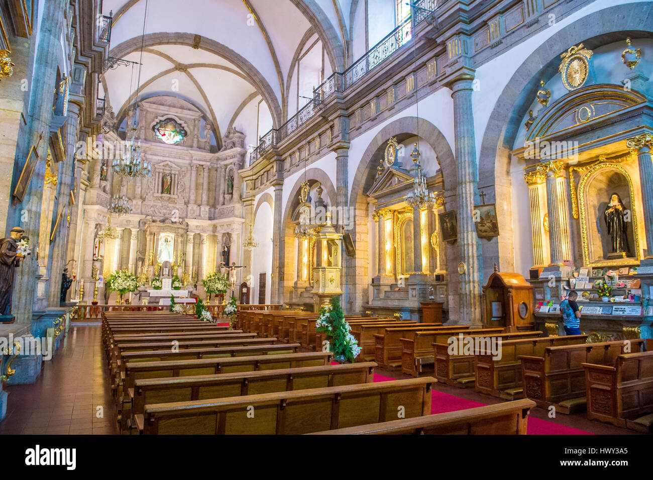 GUADALAJARA , MEXICO - AUG 29 : The interior of Parroquia De Nuestra Senora Del Rosario church in Guadalajara , Mexico on August 29 2016.  The church  Stock Photo