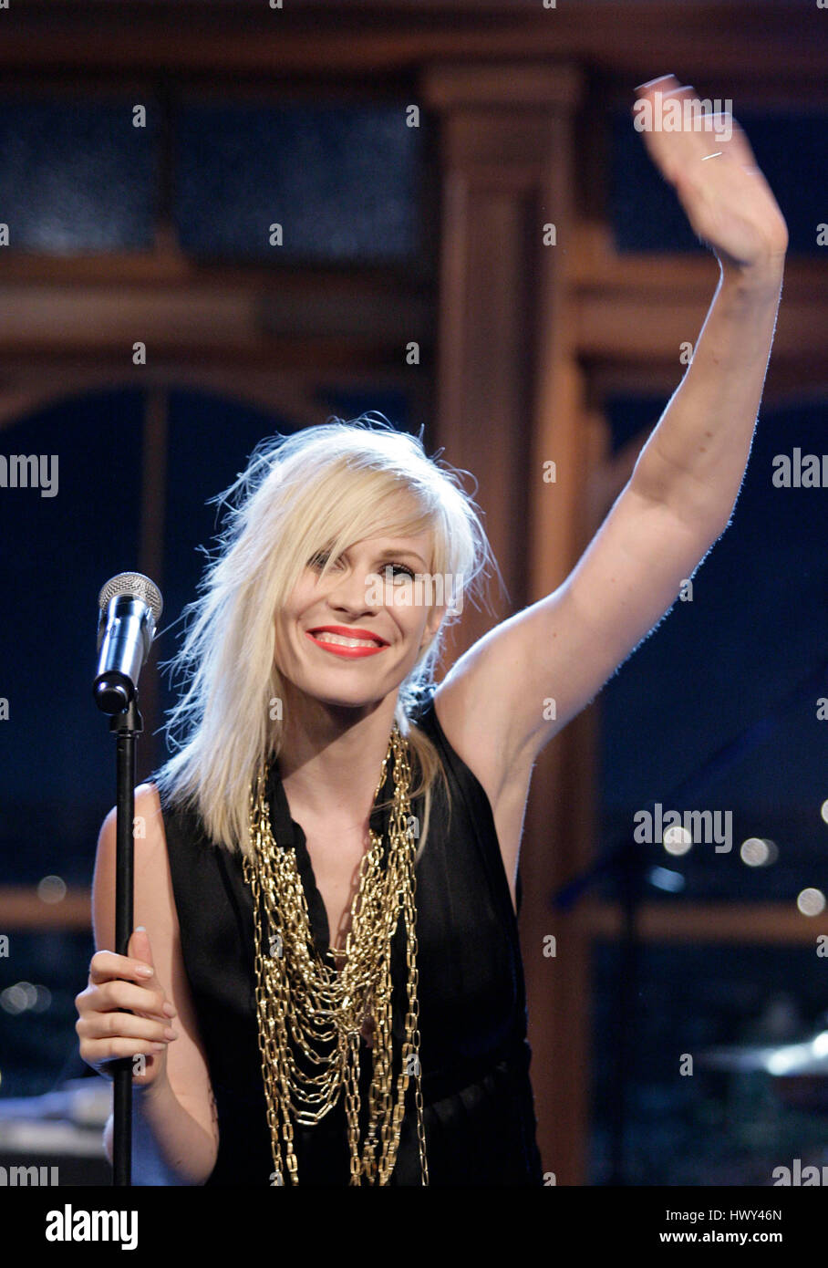 Singer Natasha Bedingfield performs during a segment of 'The Late Late