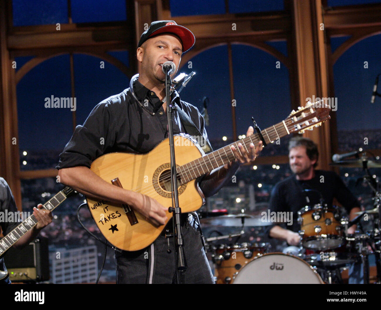 Tom Morello performs during a segment of 'The Late Late Show with Craig