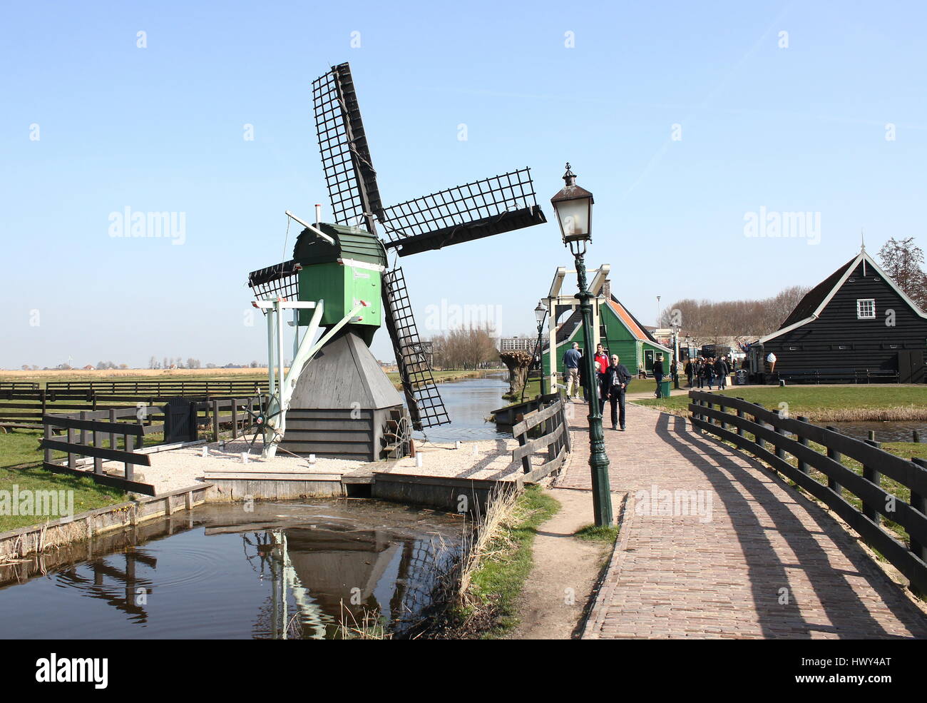 Small windmill in the village of Zaanse Schans, Zaandam / Zaandijk, Netherlands Stock Photo