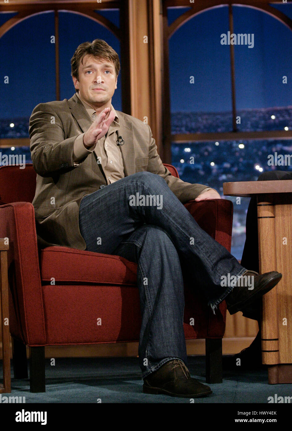 Actor Nathan Fillion during a segment of 'The Late Late Show with Craig  Ferguson' at CBS Television City on August 2, 2008 in Los Angeles,  California. Photo by Francis Specker Stock Photo - Alamy