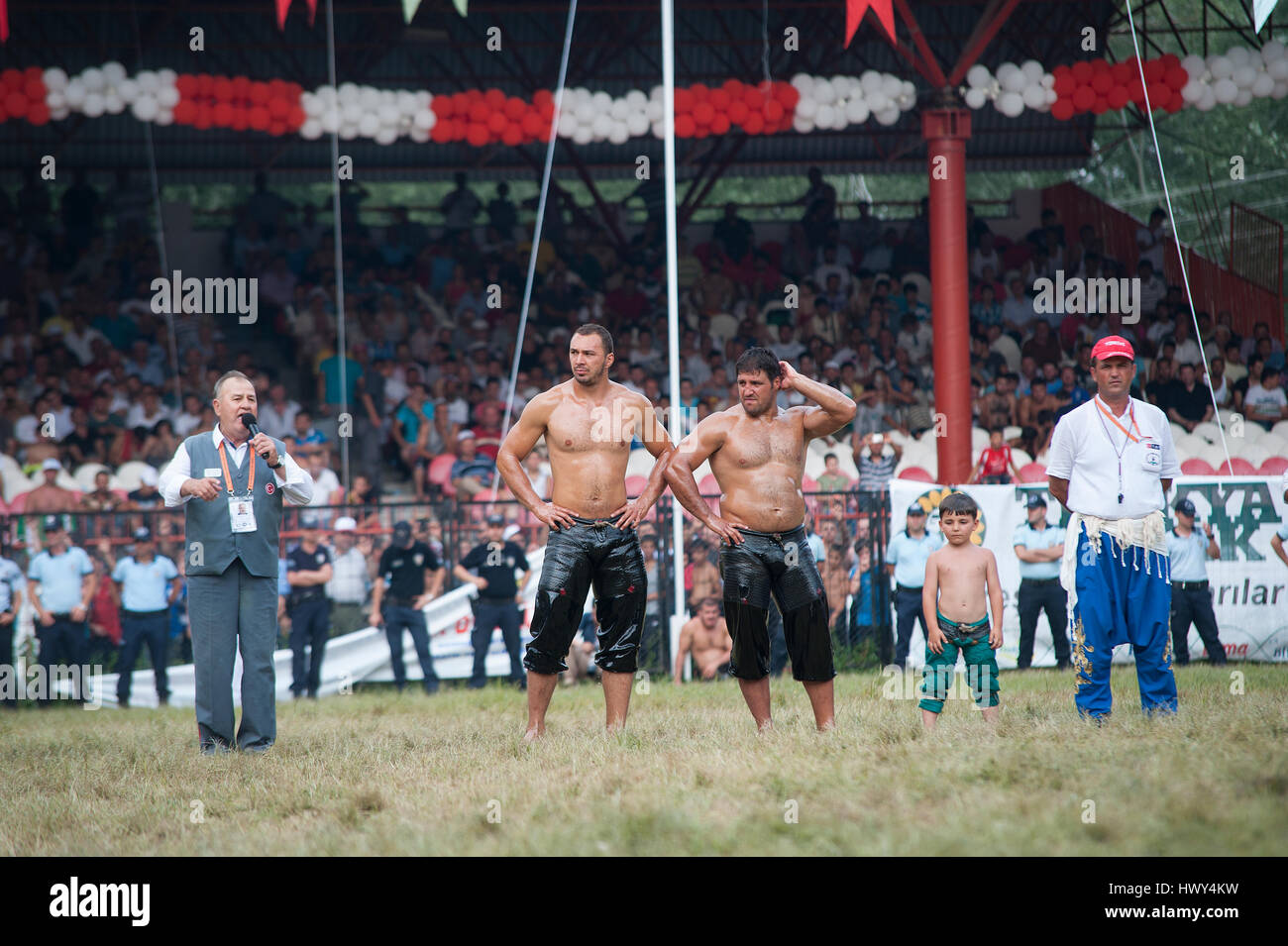 TURKEY, EDIRNE: Historical 'Kirkpinar Oil Wrestling' is the world's oldest sporting event after the Olympics, which has been continuing since the firs Stock Photo