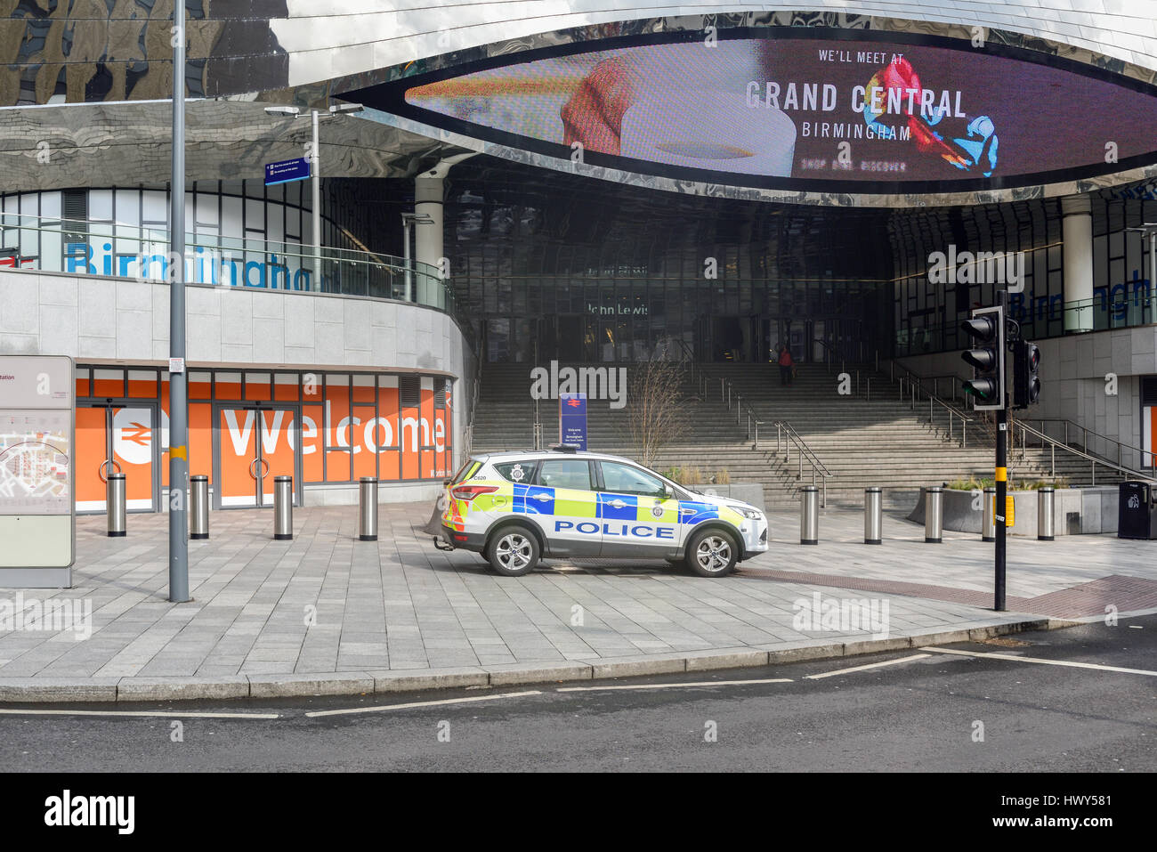 Police Vehicle  Outside Grand Central station Birmingham,UK. Stock Photo