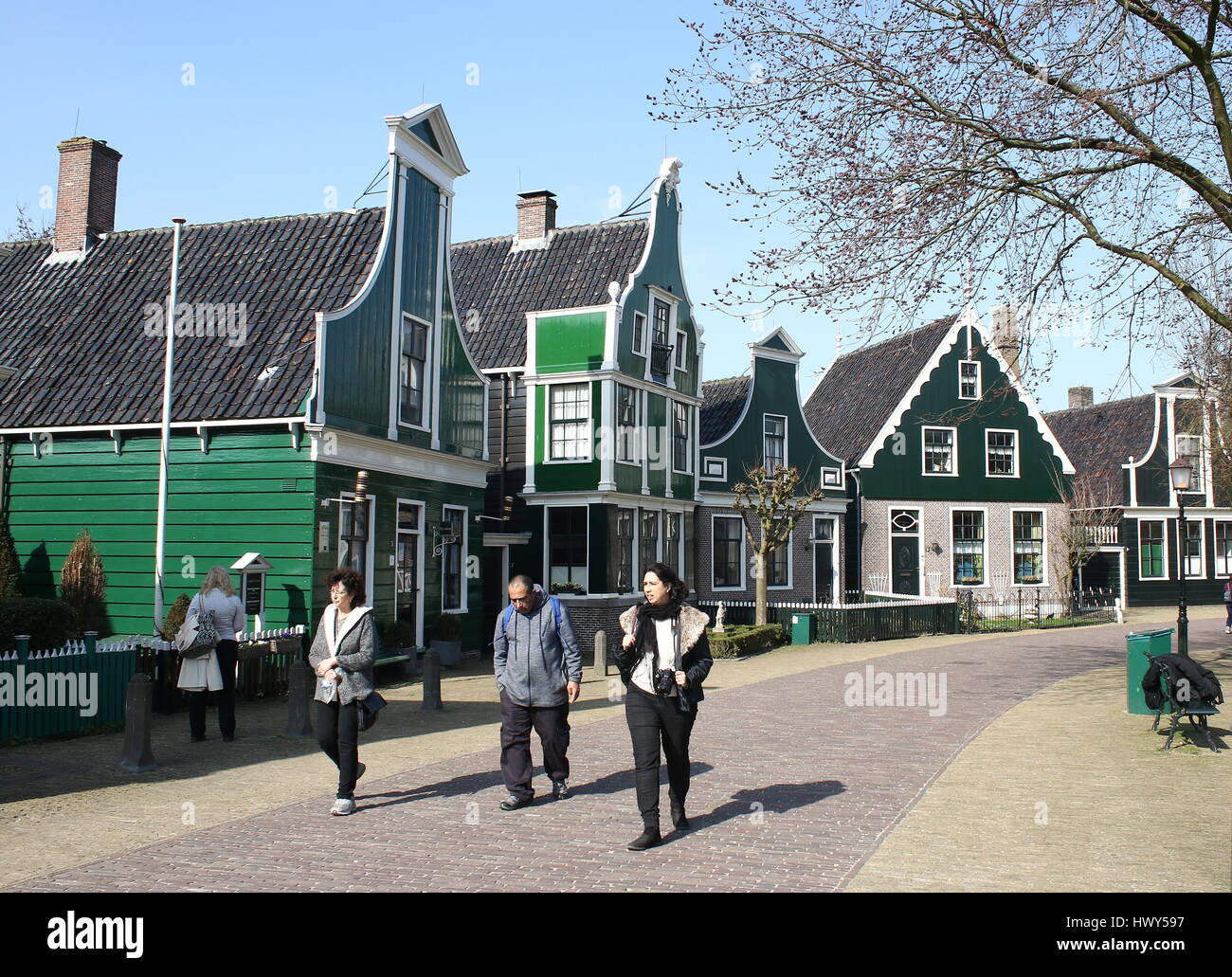 Foreign tourists at the traditional Dutch village of Zaanse Schans, Zaandam / Zaandijk, Netherlands Stock Photo
