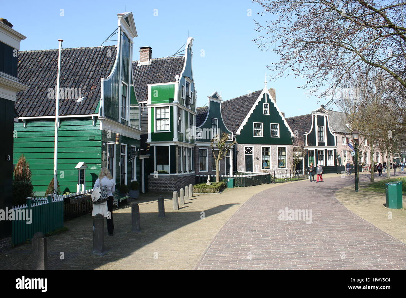 Traditional Dutch wooden houses at the village of Zaanse Schans, Zaandam / Zaandijk, Netherlands Stock Photo