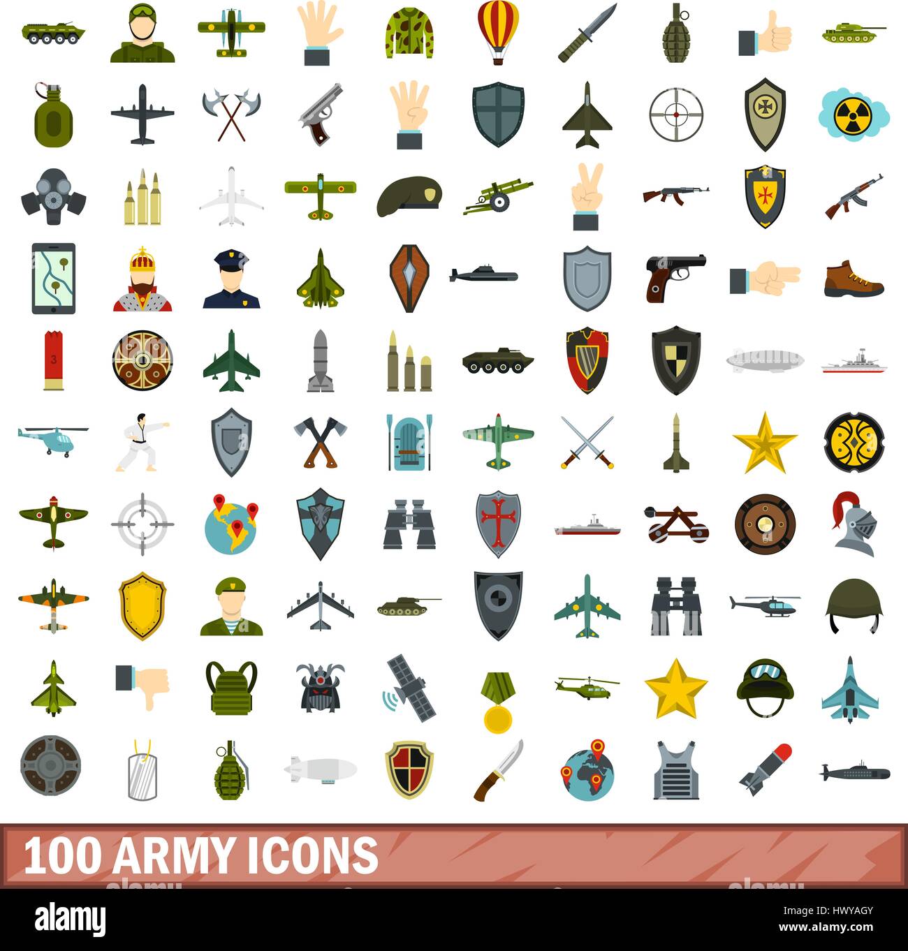 100 army icons set, flat style Stock Vector Image & Art - Alamy