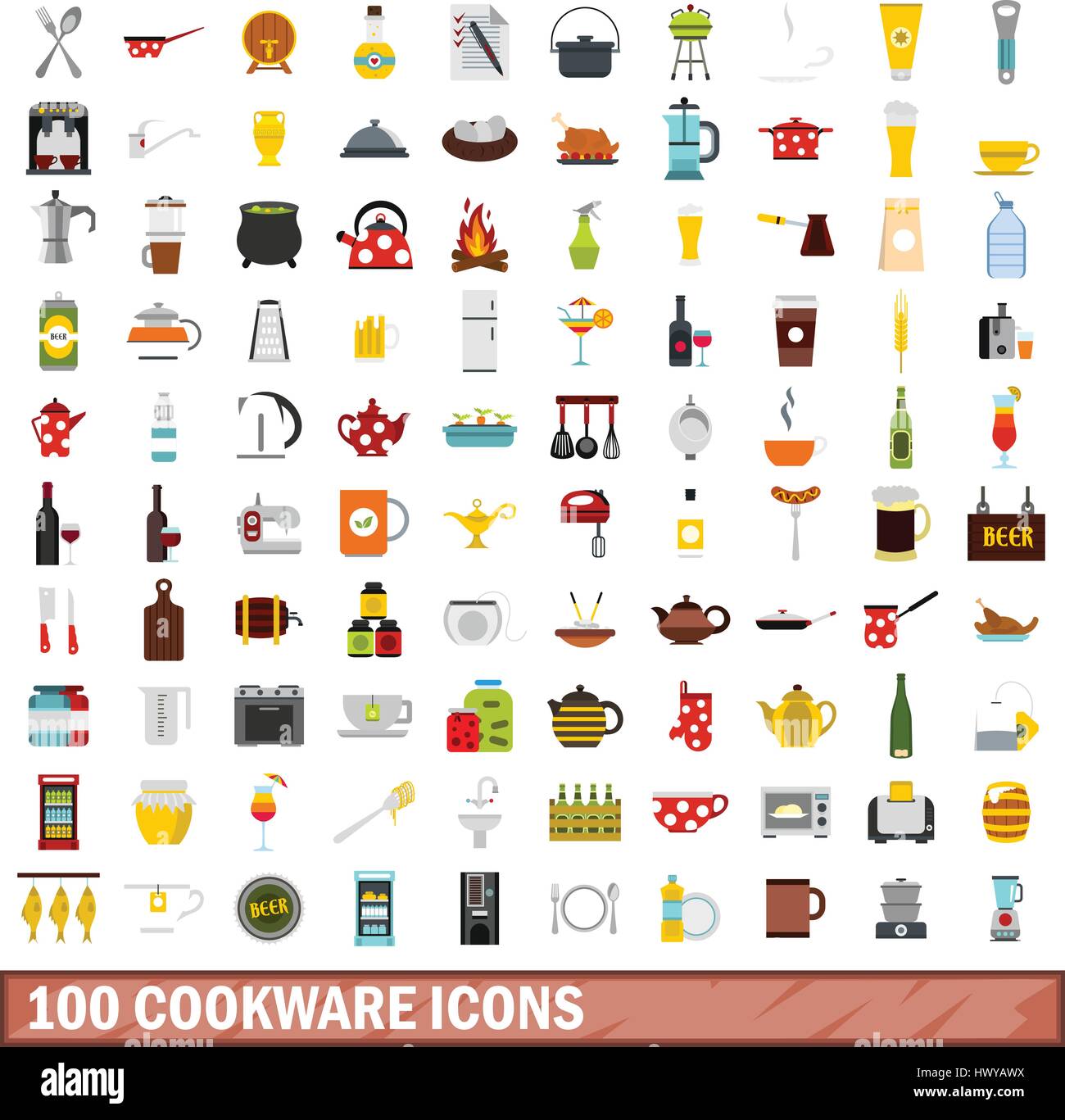 100 cookware icons set, flat style Stock Vector Image & Art - Alamy