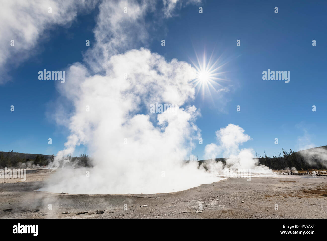 USA, Yellowstone National Park, Black Sand Basin, steaming Rainbow Pool Stock Photo