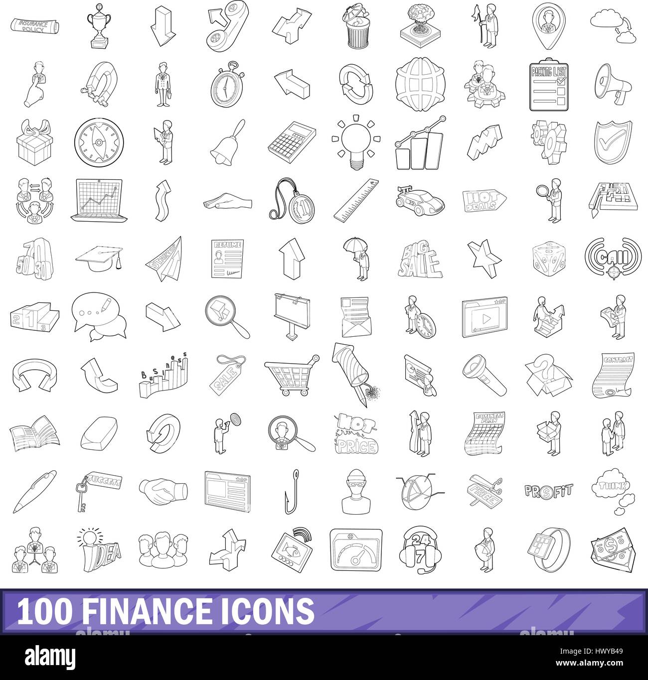 100 finance icons set, outline style Stock Vector Image & Art - Alamy