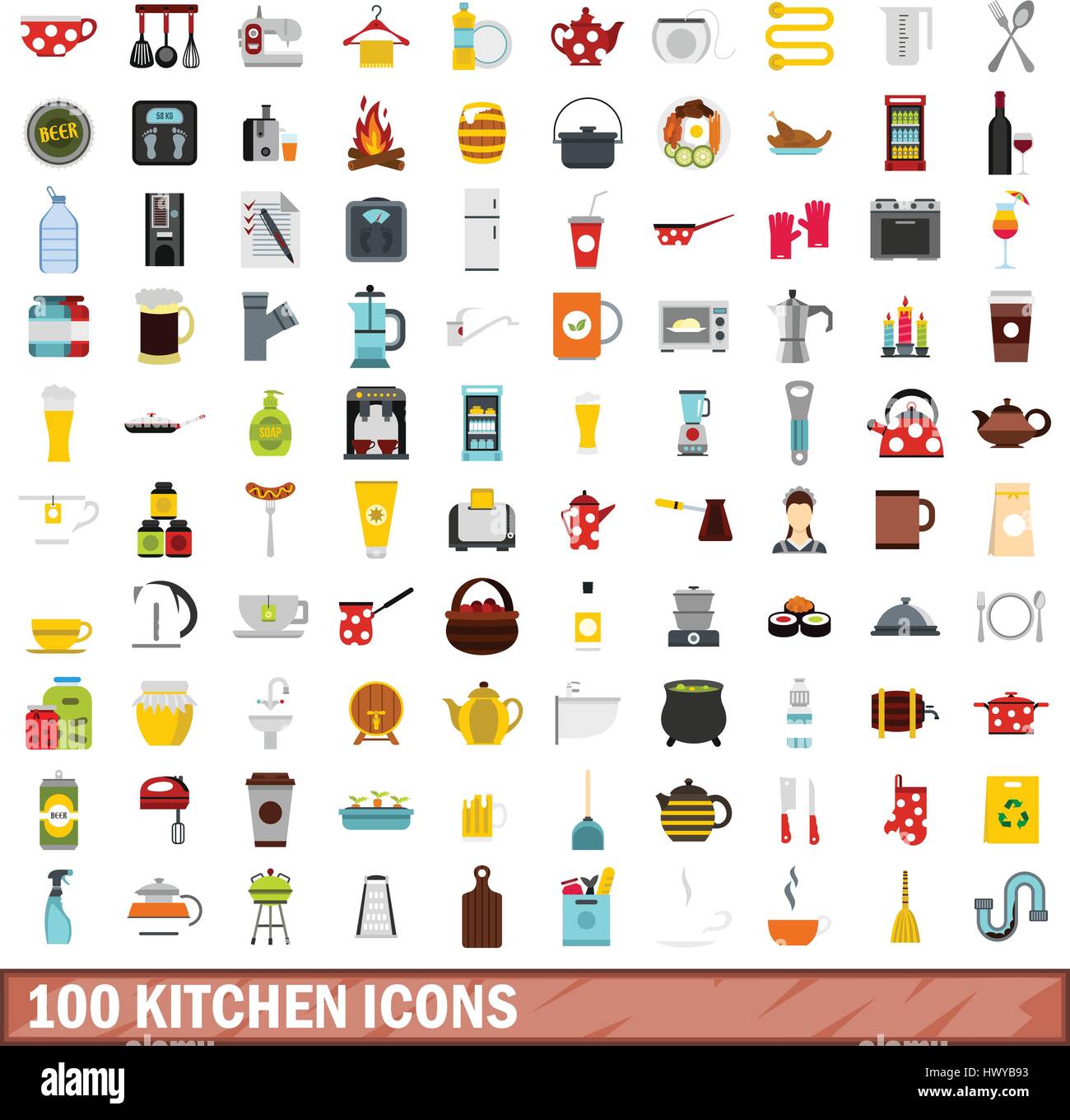 100 kitchen icons set, flat style Stock Vector Image & Art - Alamy