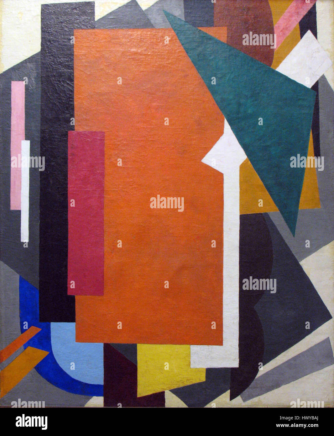 Popova’s 1920 painting 'Malerische Konstruktion' represents a key work of Russian Constructivism, combining abstract forms and geometric design. The artwork demonstrates her innovative approach to the visual language of modern art. Stock Photo