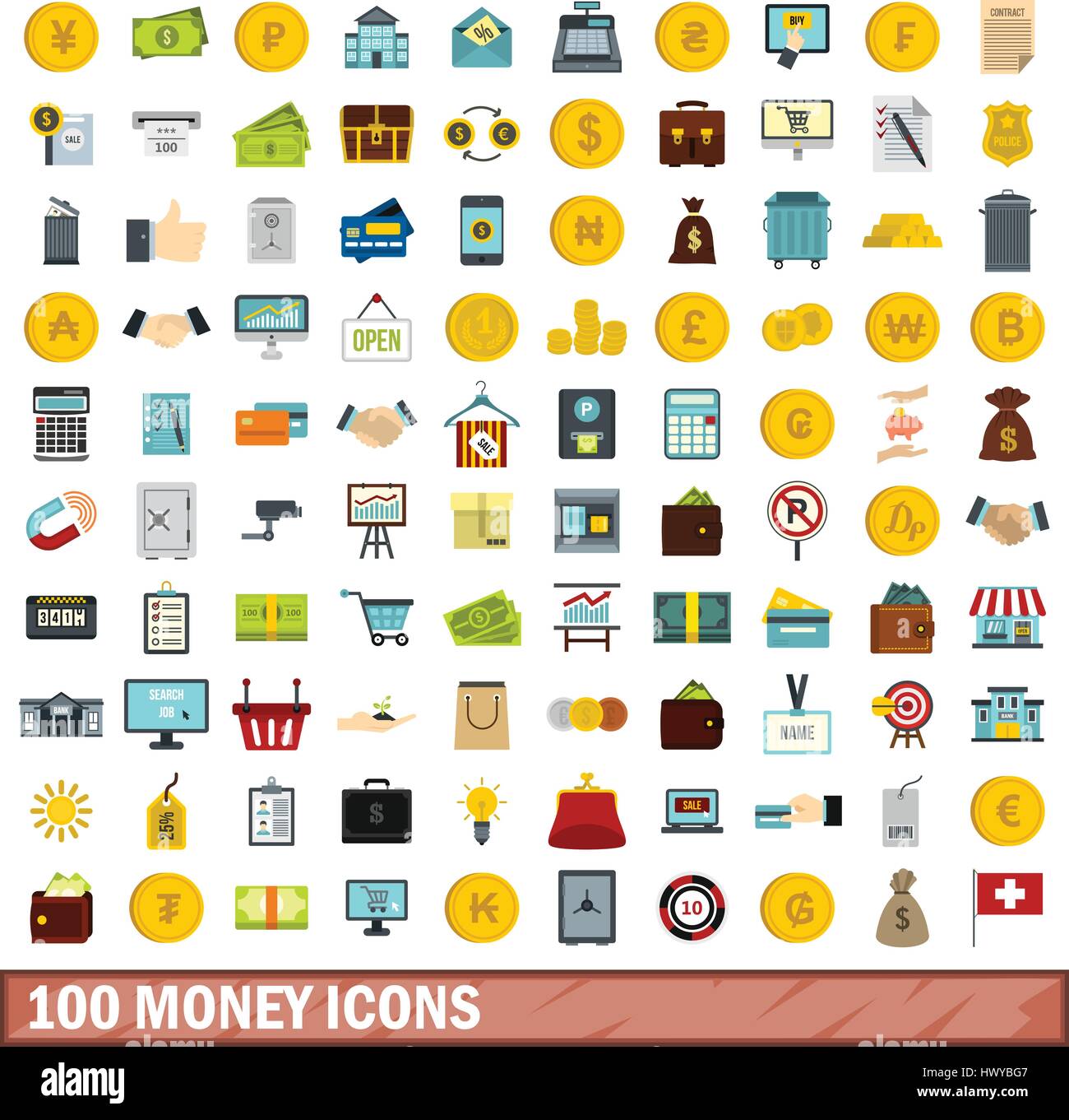 100 money icons set, flat style Stock Vector Image & Art - Alamy