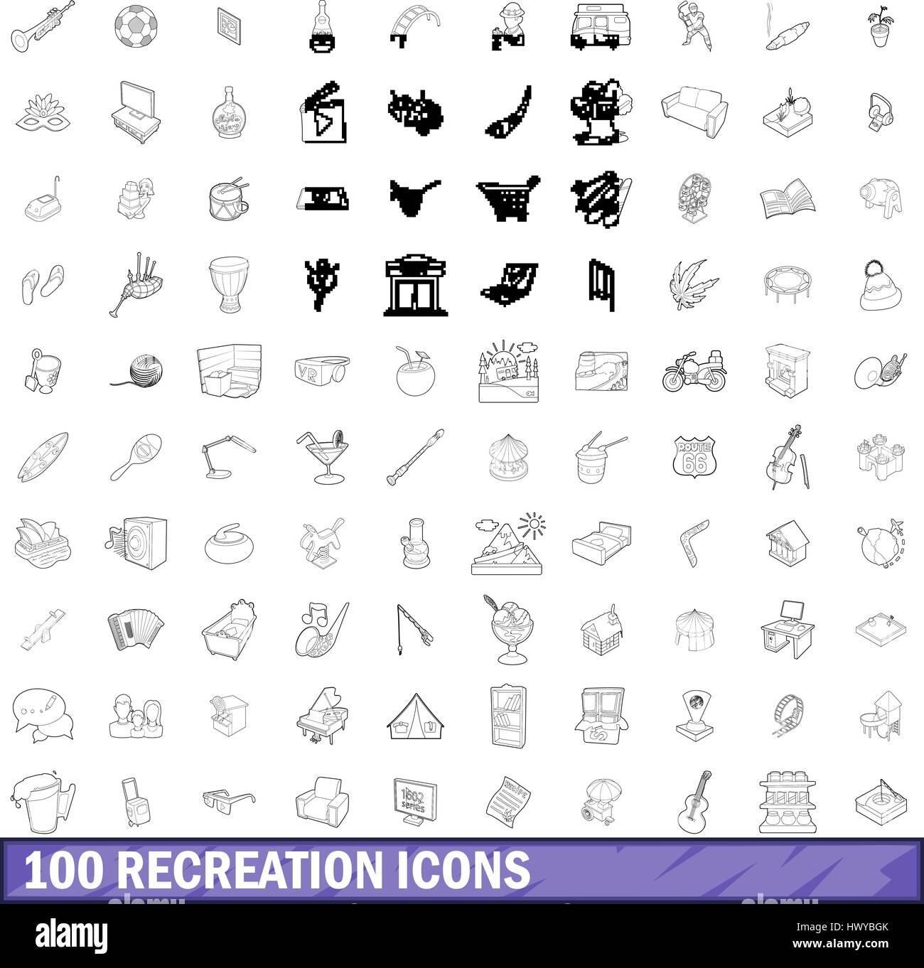 100 recreation icons set, outline style Stock Vector Image & Art - Alamy