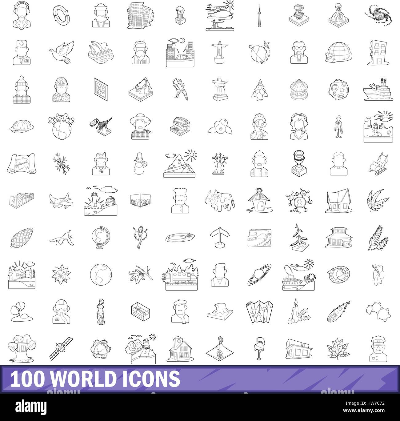 100 world icons set, outline style Stock Vector Image & Art - Alamy