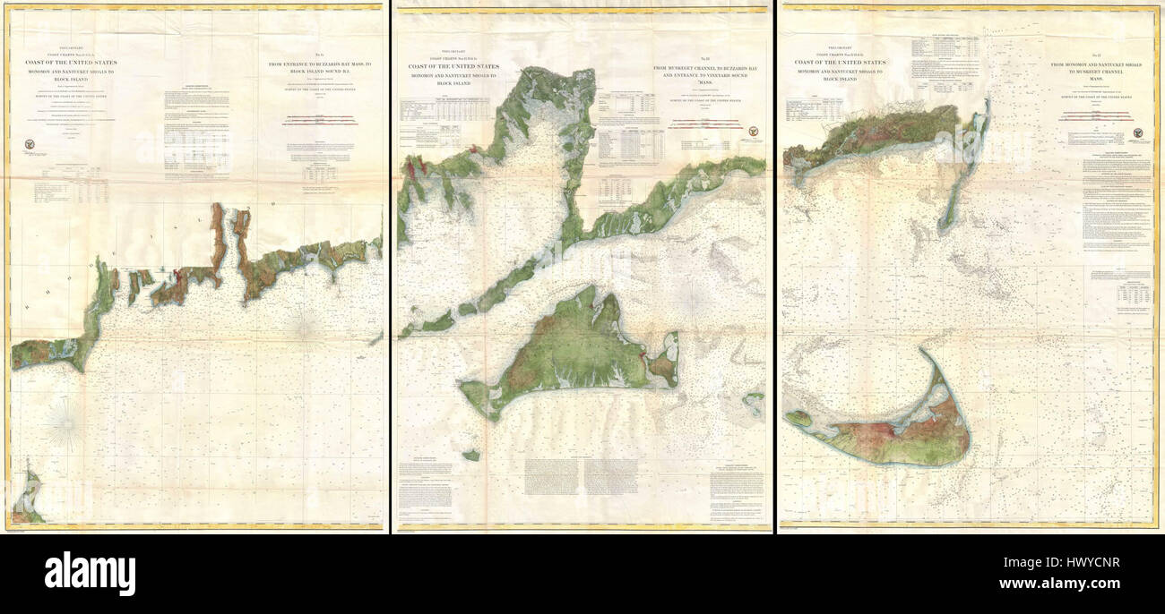 1860 U.S. Coast Survey Map of Block Island, Buzzard Bay, Nantucket and Marthas Vineyard   Geographicus   MarthasVineyardNantucket uscs 1860 Stock Photo