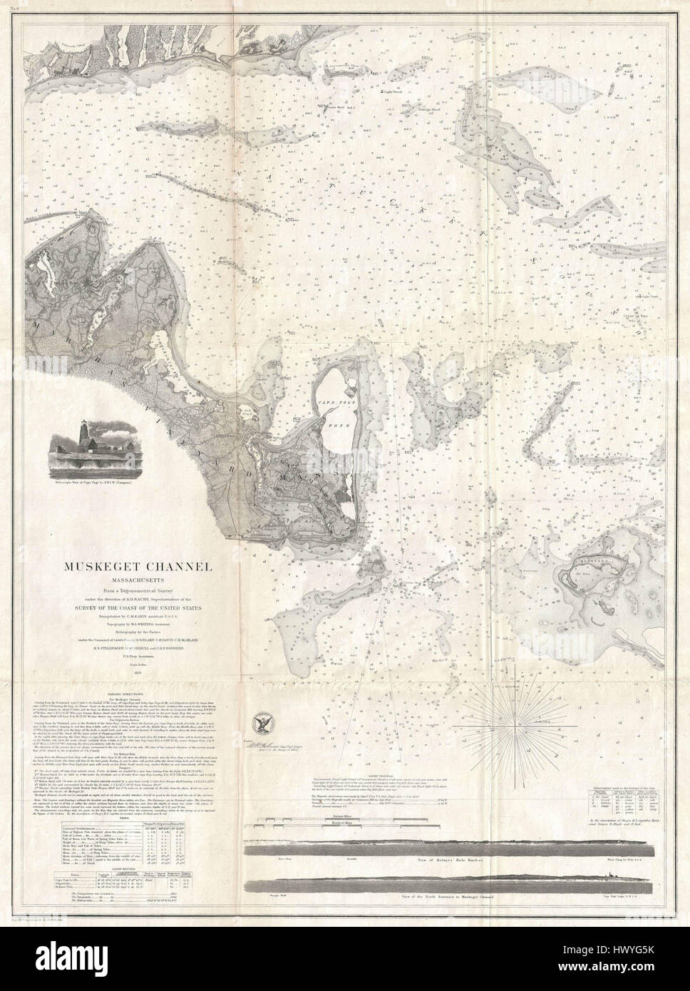 1858 U.S.C.S. Map or Chart of Martha's Vineyard or Muskeget Channel   Geographicus   MuskegetChannel uscs 1859 Stock Photo