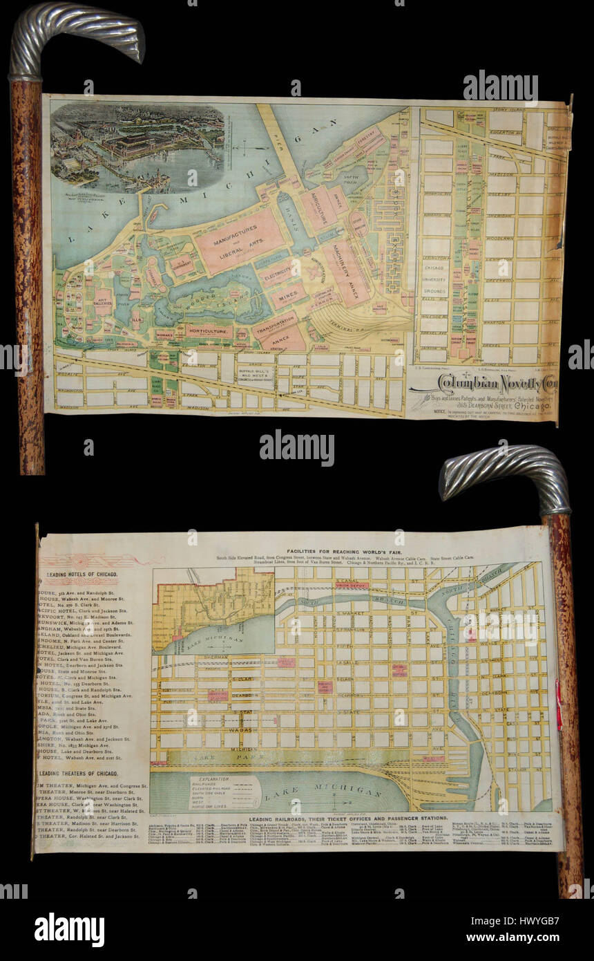 1893 Novelty Cane Map of the Chicago World's Fair or Columbian Exposition   Geographicus   ChicagoWorldsFair columbiannovelty 1893 Stock Photo