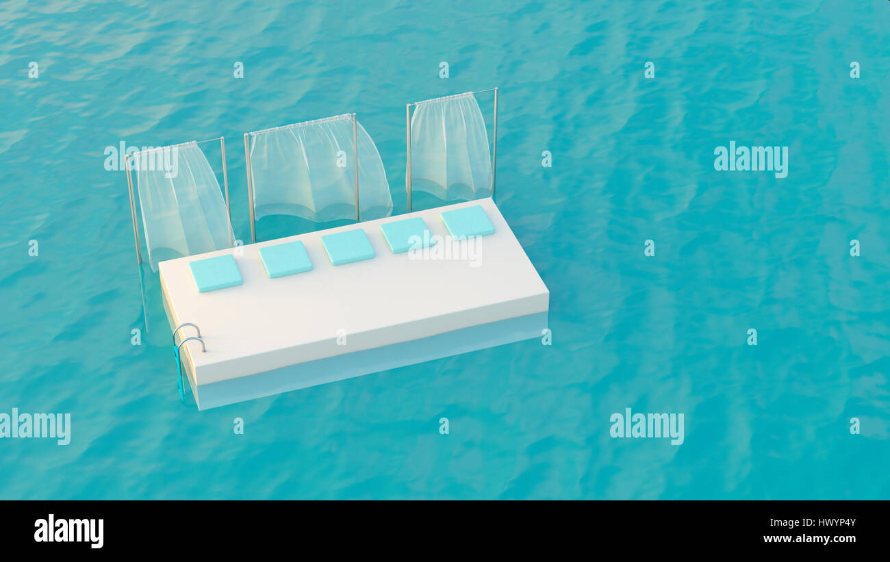 Platform with cushions floating in the sea, 3d rendering Stock Photo ...