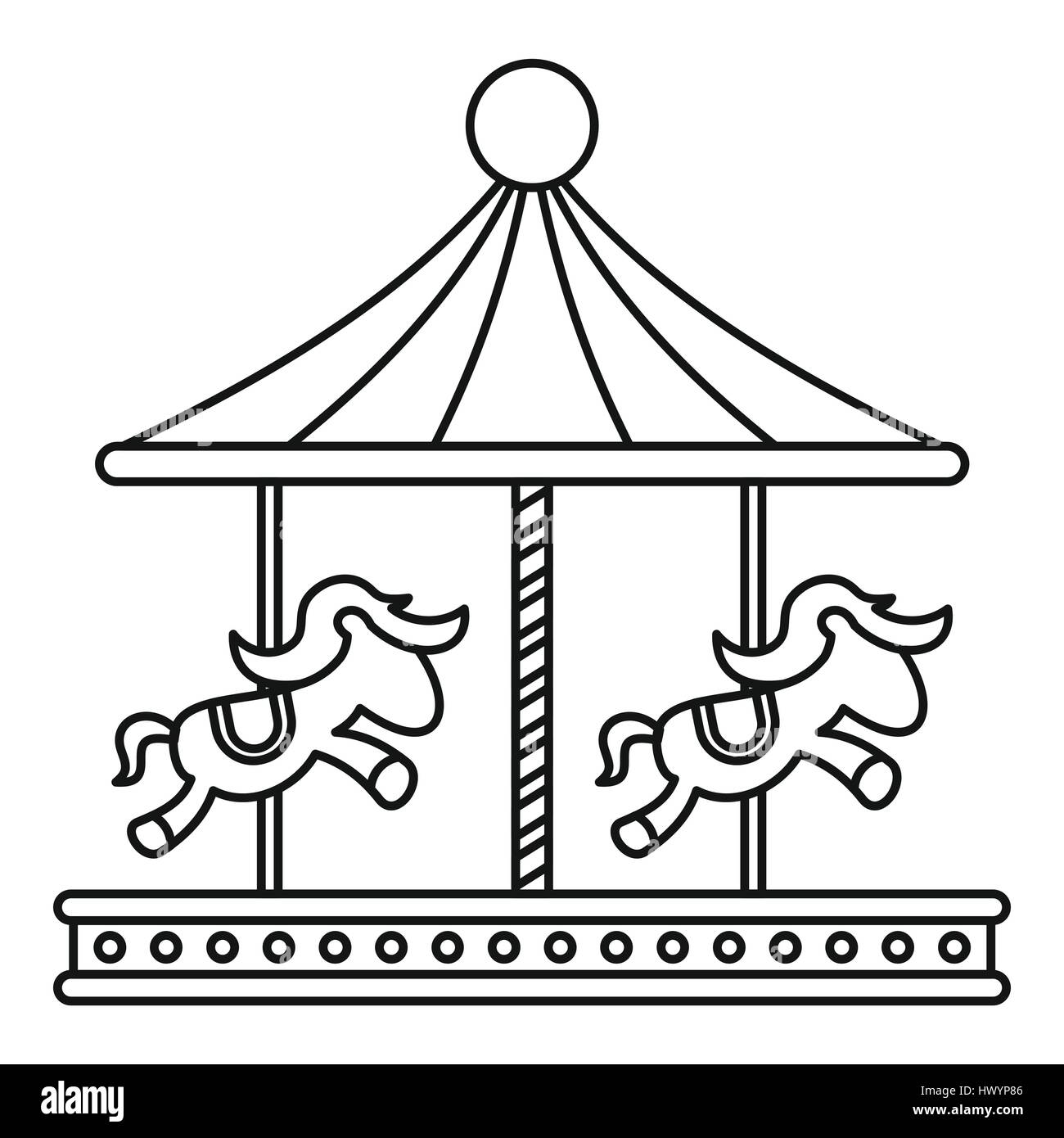 Vintage carousel with horses icon, outline style Stock Vector