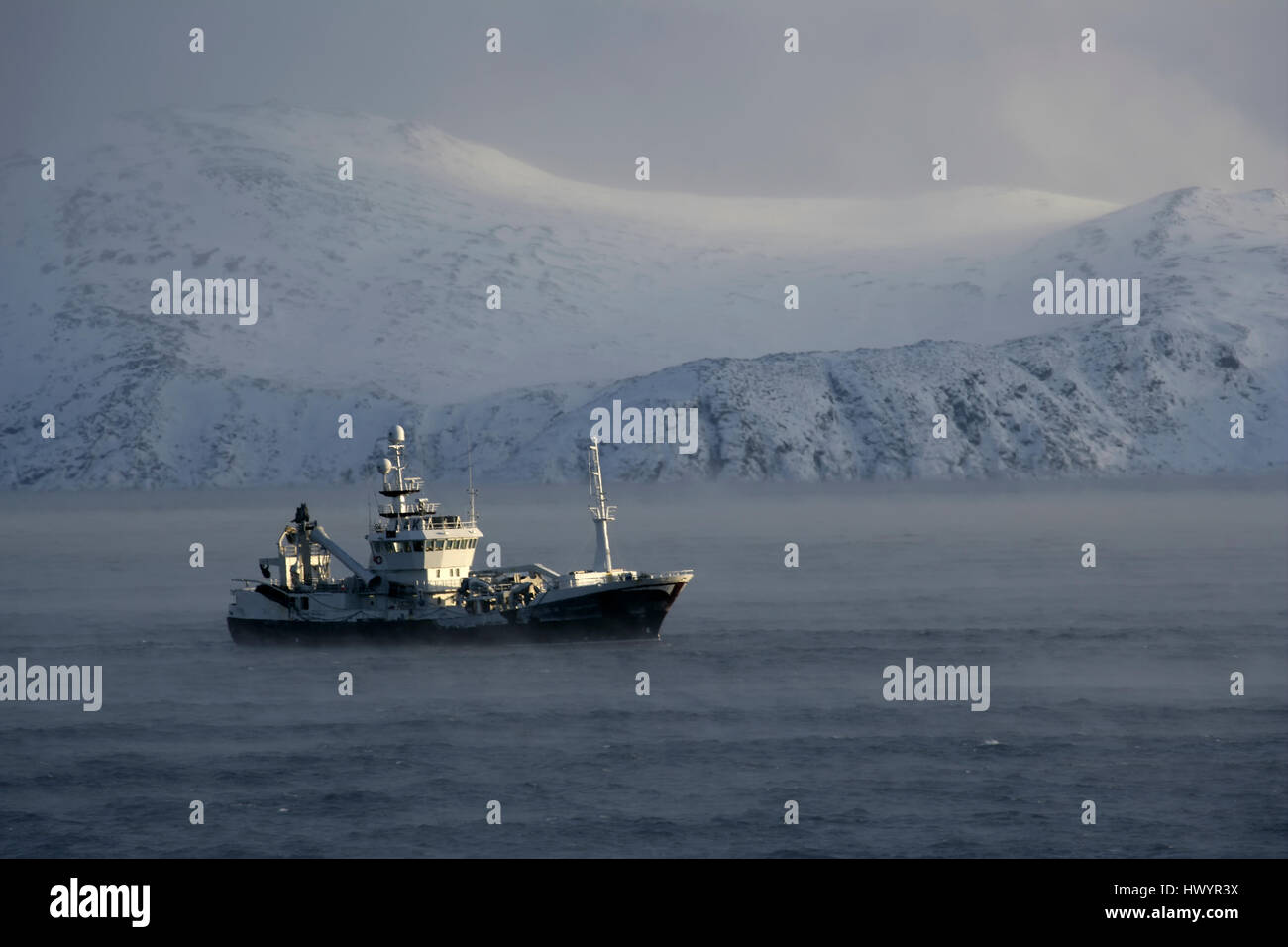 Arctic Ocean, ship on Barents Sea Stock Photo