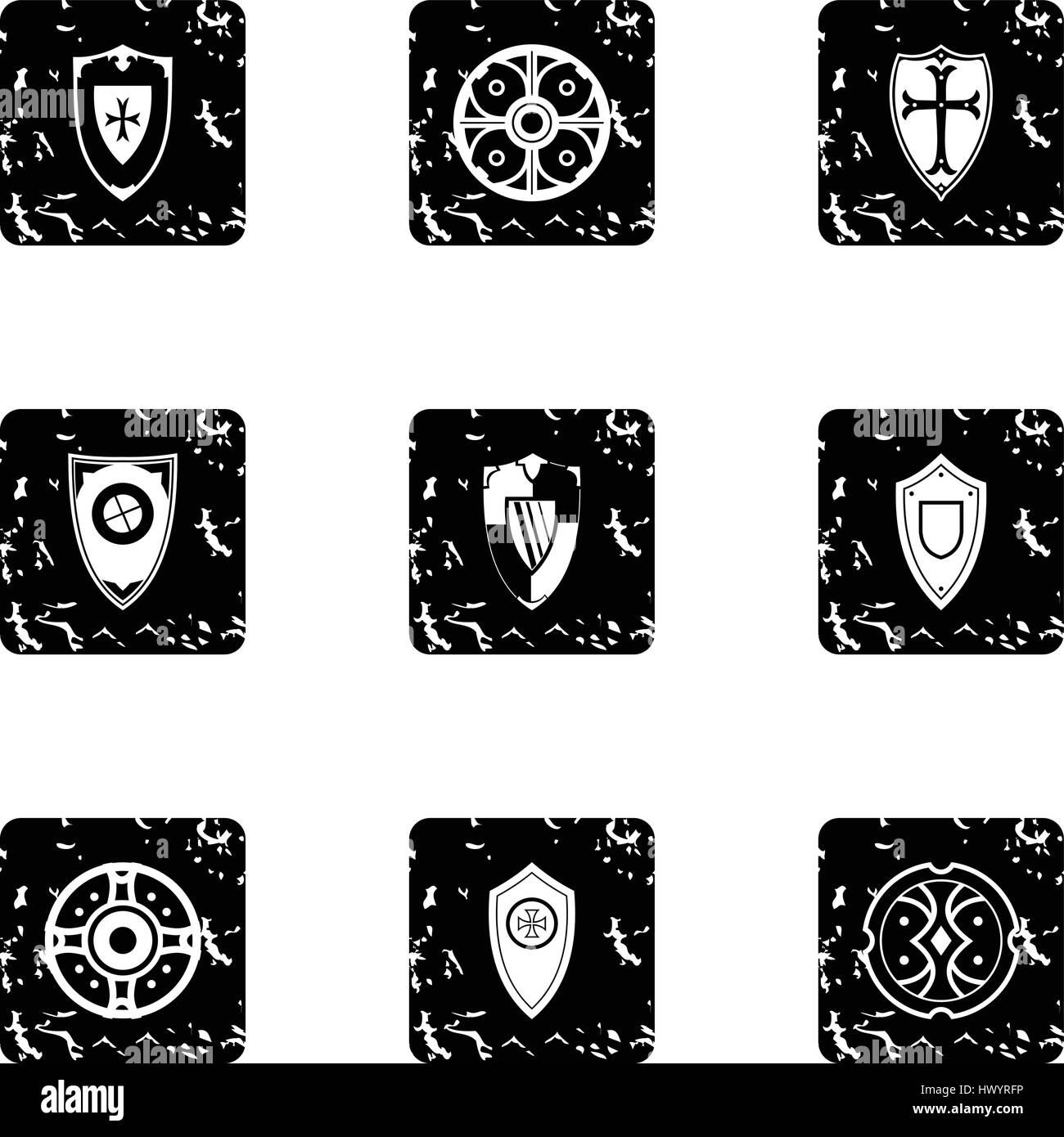 Combat shield icons set, grunge style Stock Vector Image & Art - Alamy