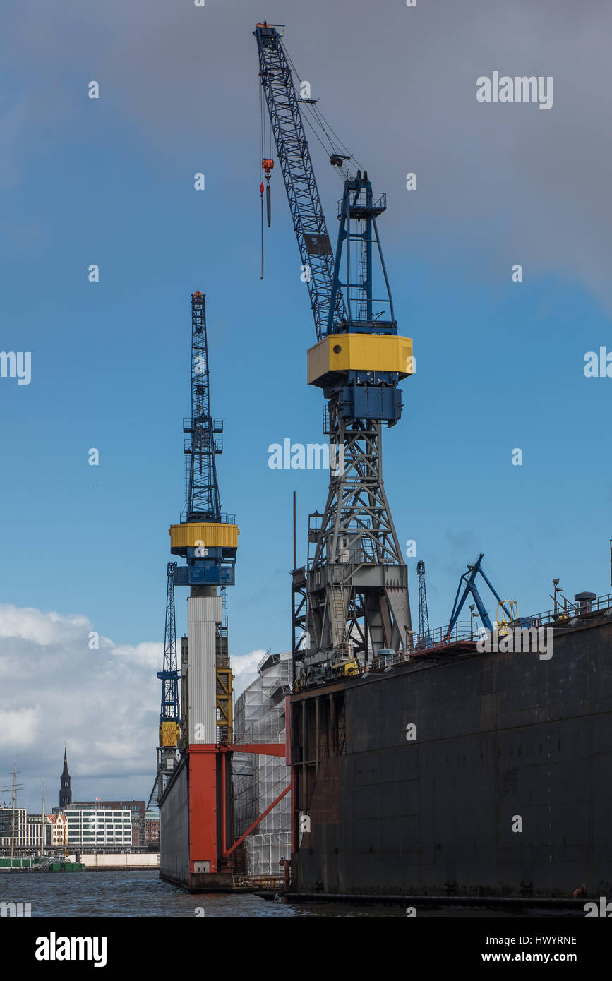 Hamburger Hafen,harbour,port,,sailing,ship,container, kran,crane,container ship,container,ship,dock 11,blohm+voss, Stock Photo