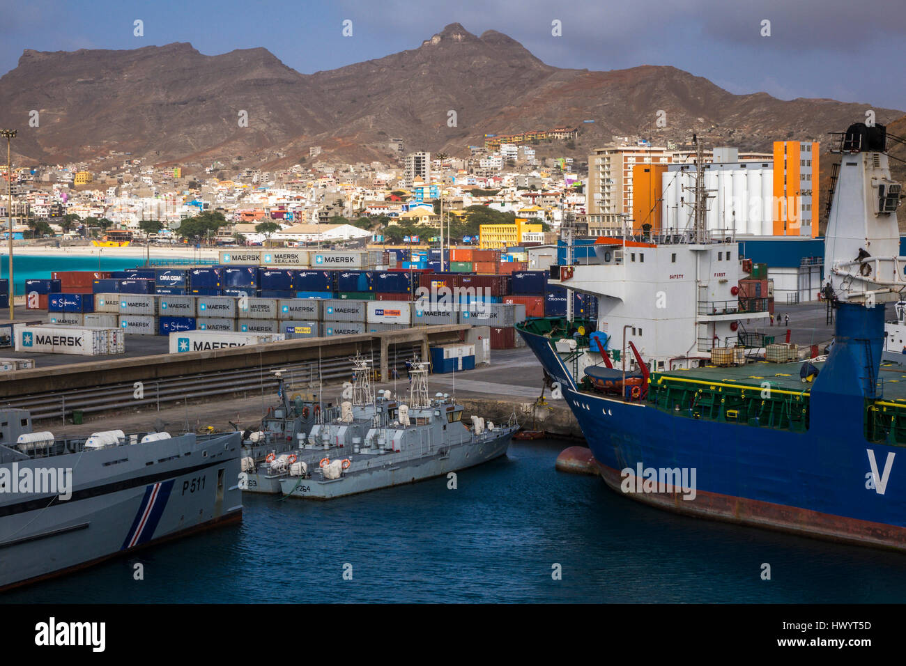 Shipping in Mindelo Port, Sao Vicente, Cape Verde Islands Stock Photo