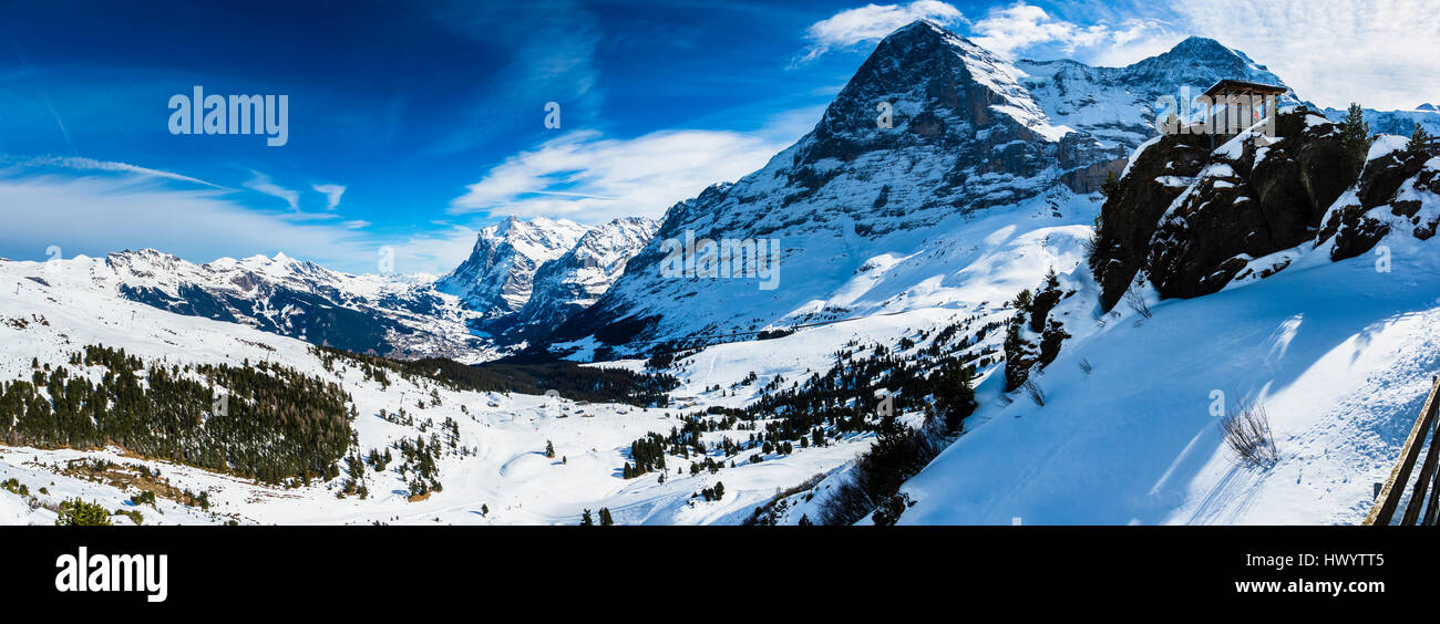 Switzerland, Canton of Bern, Grindelwald, Kleine Scheidegg, Eiger and Eiger North Face Stock Photo