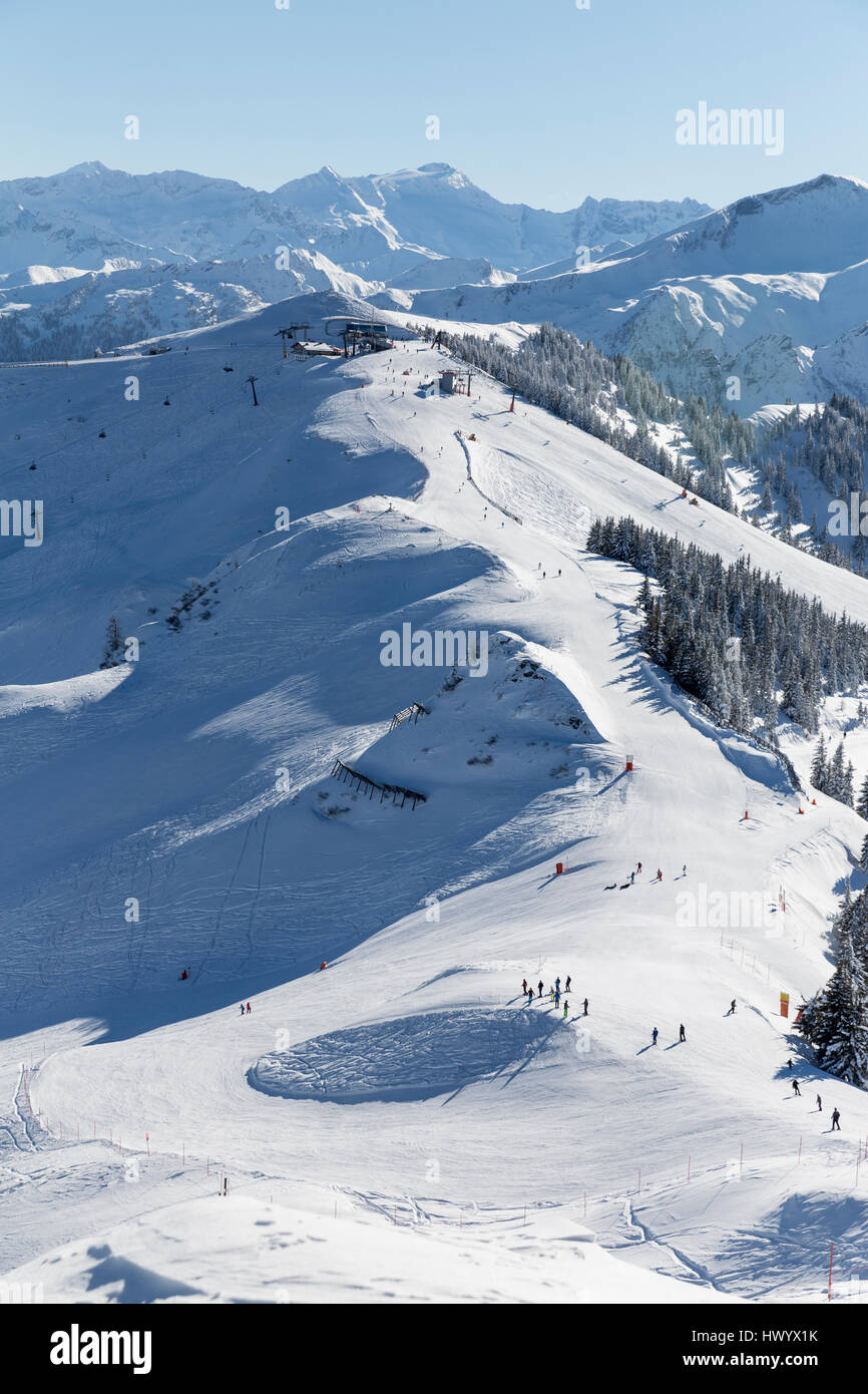 Austria, Salzburg State, St. Johann im Pongau, mountainscape in winter as seen from Fulseck summit station Stock Photo