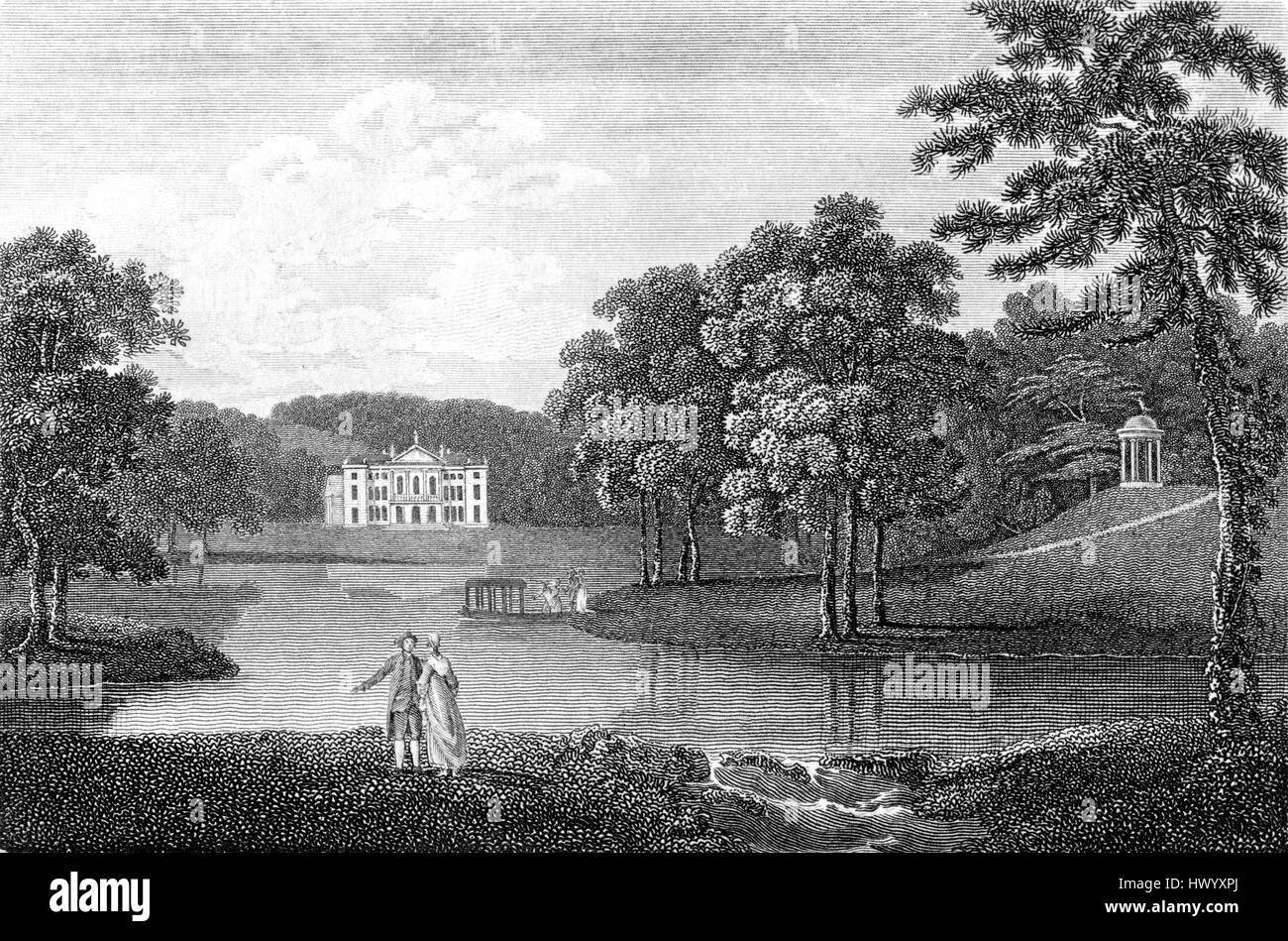 An engraving of Wycombe House, Buckinghamshire scanned at high resolution from a book printed in 1812.  .Believed copyright free. Stock Photo