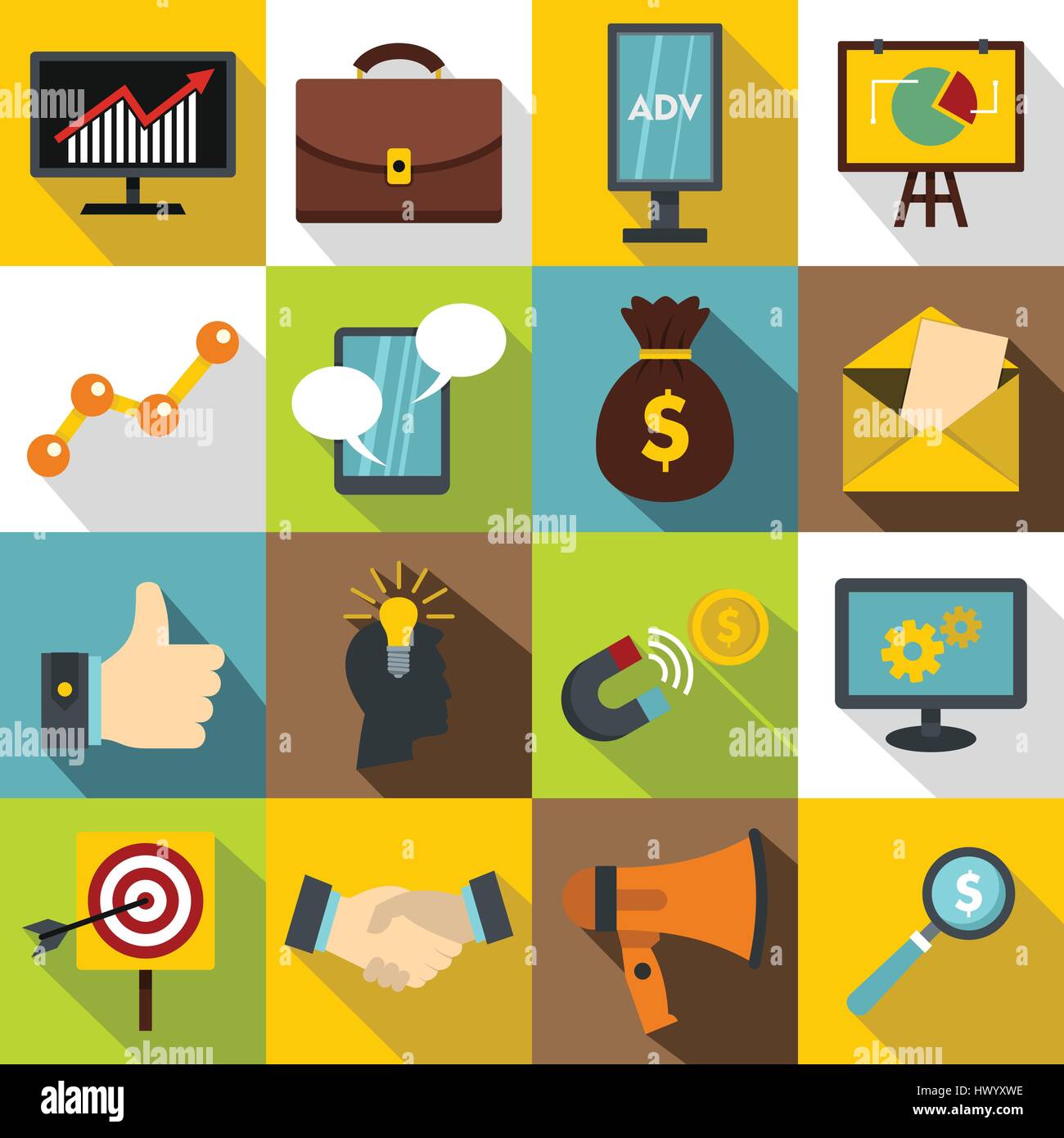 Marketing items icons set, flat style Stock Vector Image & Art - Alamy