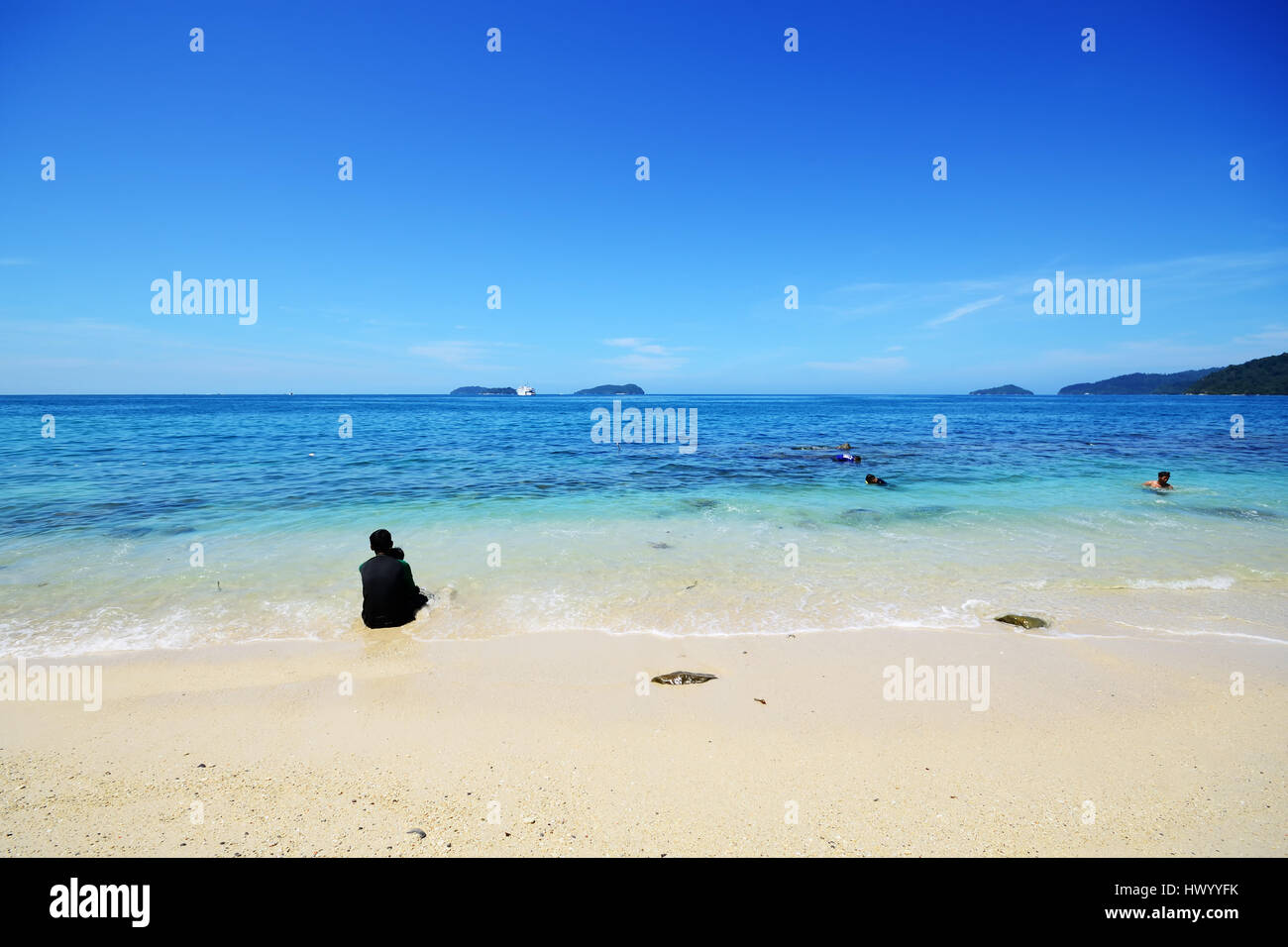 Sunny day at Kota Kinabalu Beach in Sabah Borneo, Malaysia. Stock Photo