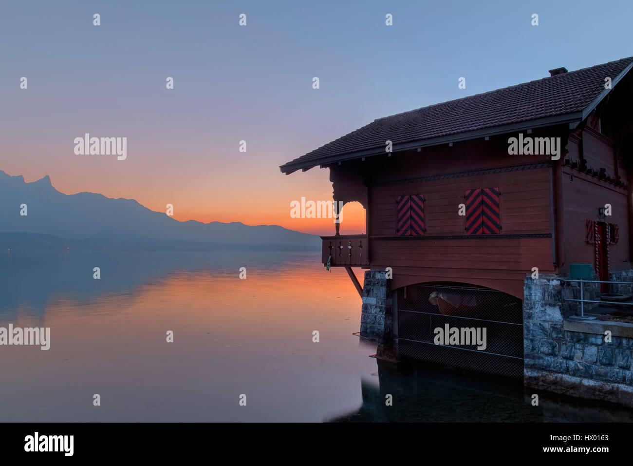Lake Thun, Niesen, Berne, Switzerland, Europe Stock Photo