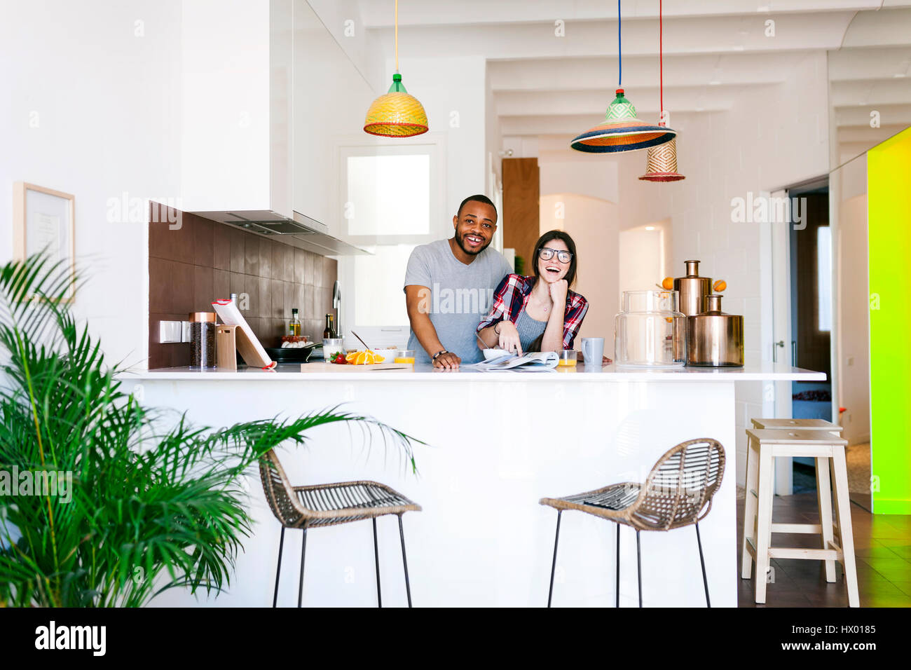Interracial couple kitchen standing hi-res stock photography and images ...