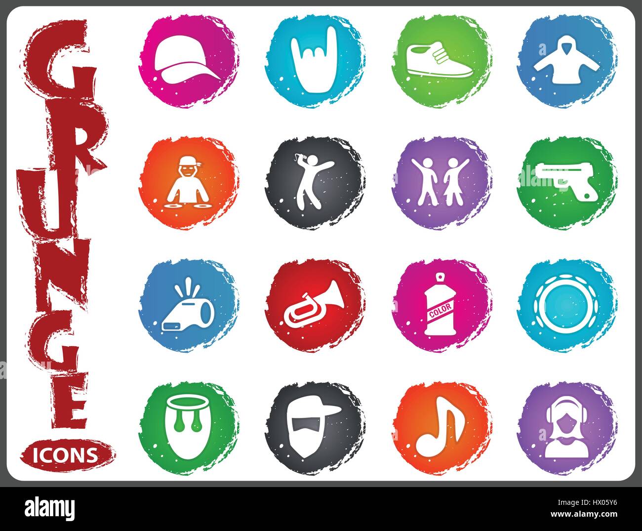 Music symbols icon set in grunge style Stock Vector Image & Art - Alamy
