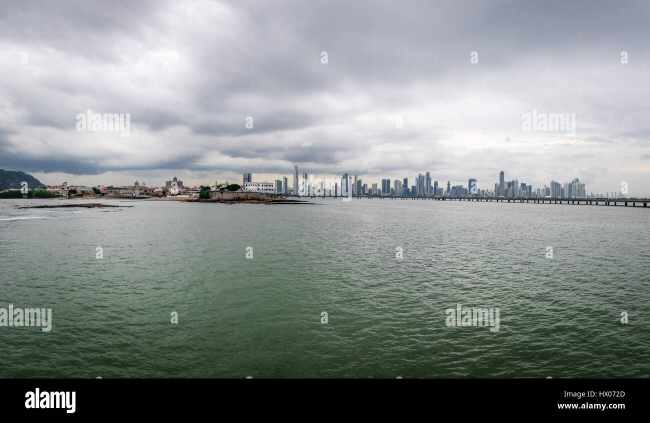 Panoramic view of old and new Panama City - Panama Stock Photo
